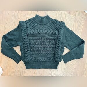 Ronny Kobo Collection Braided Cable Mock Neck Sweater - Dark Green